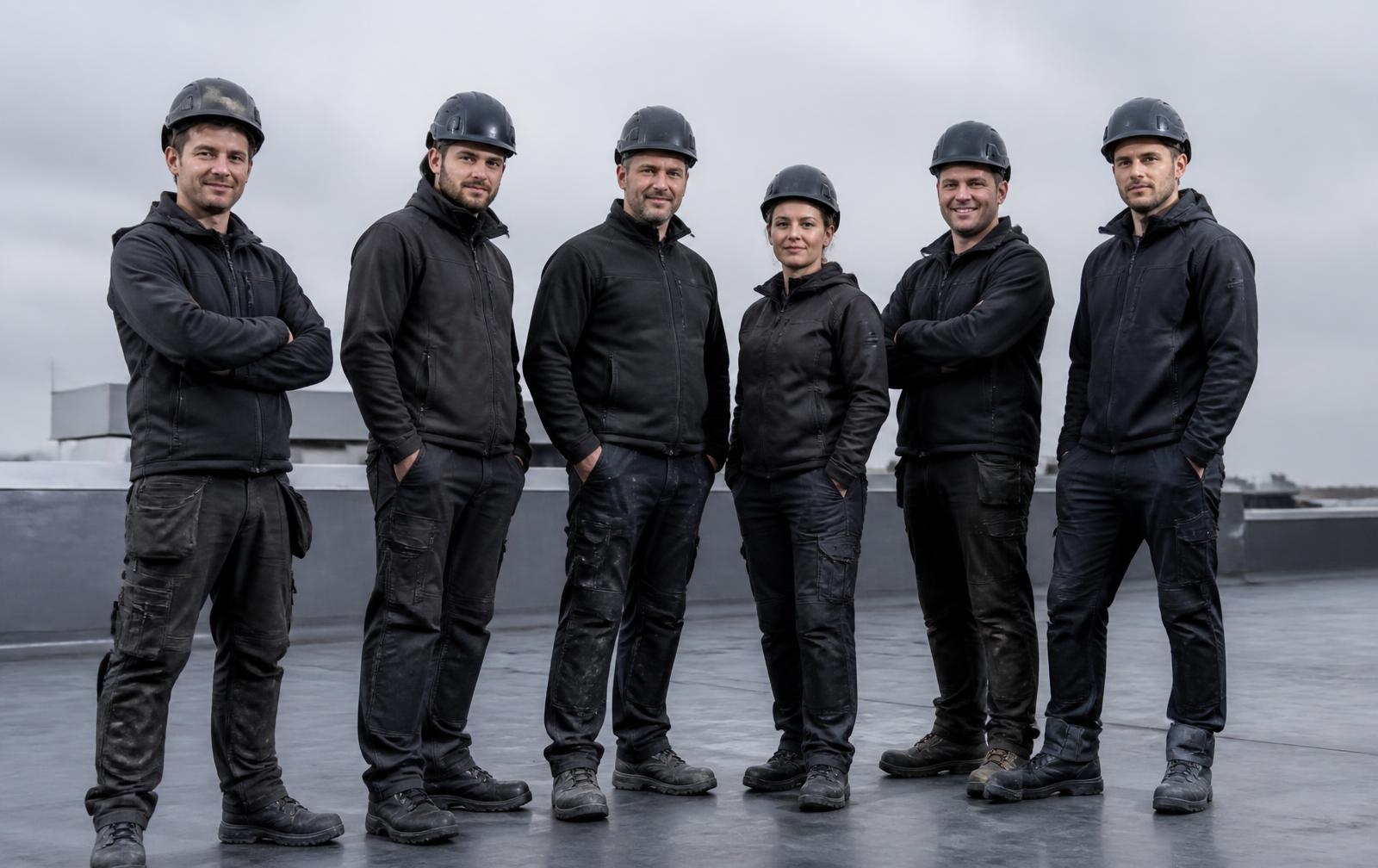 Team van Bukro Dakbedekkingen op een plat dak